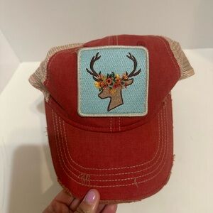 Judith March Red Cap with Deer Patch